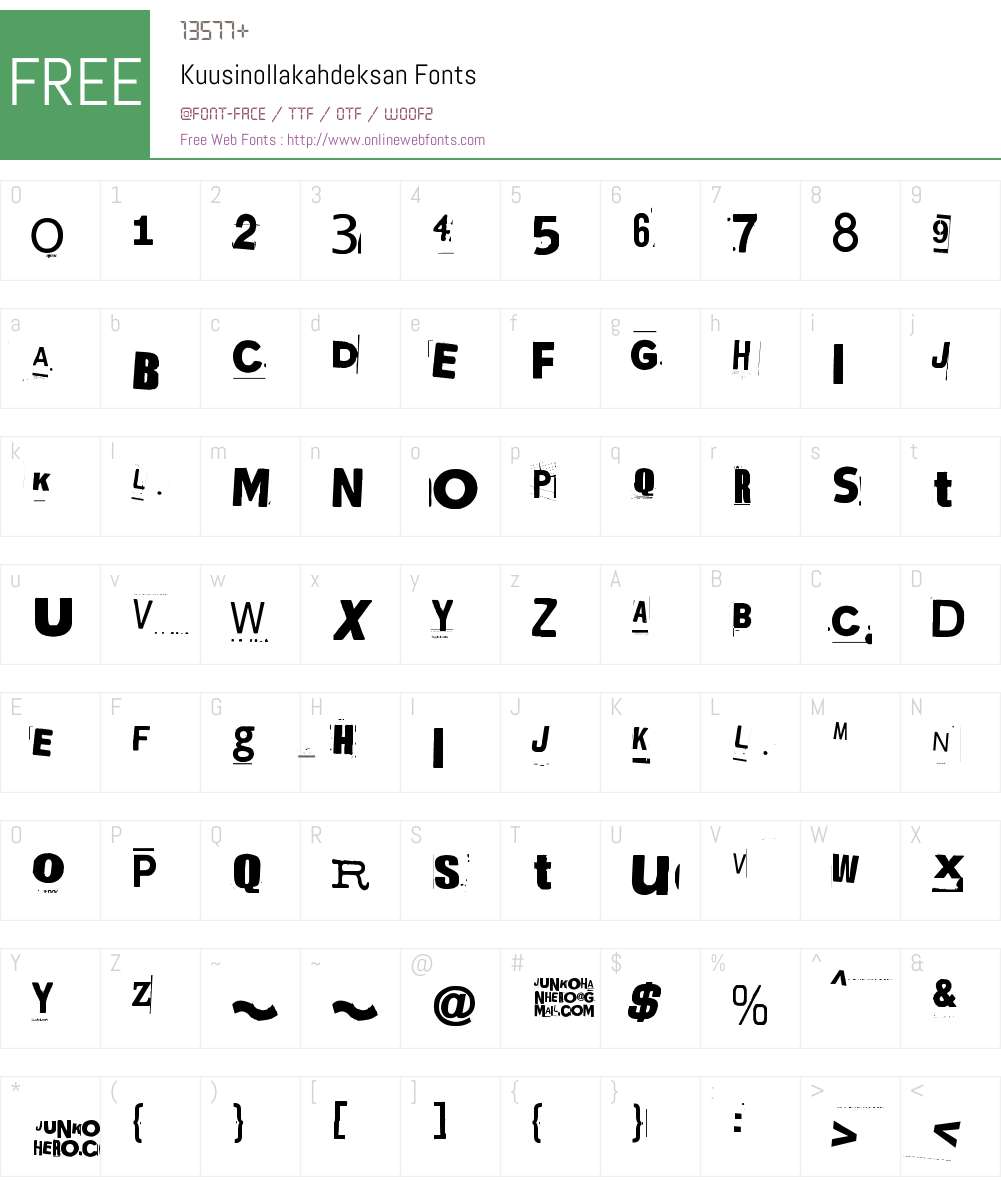 Kuusinollakahdeksan Font Screenshots