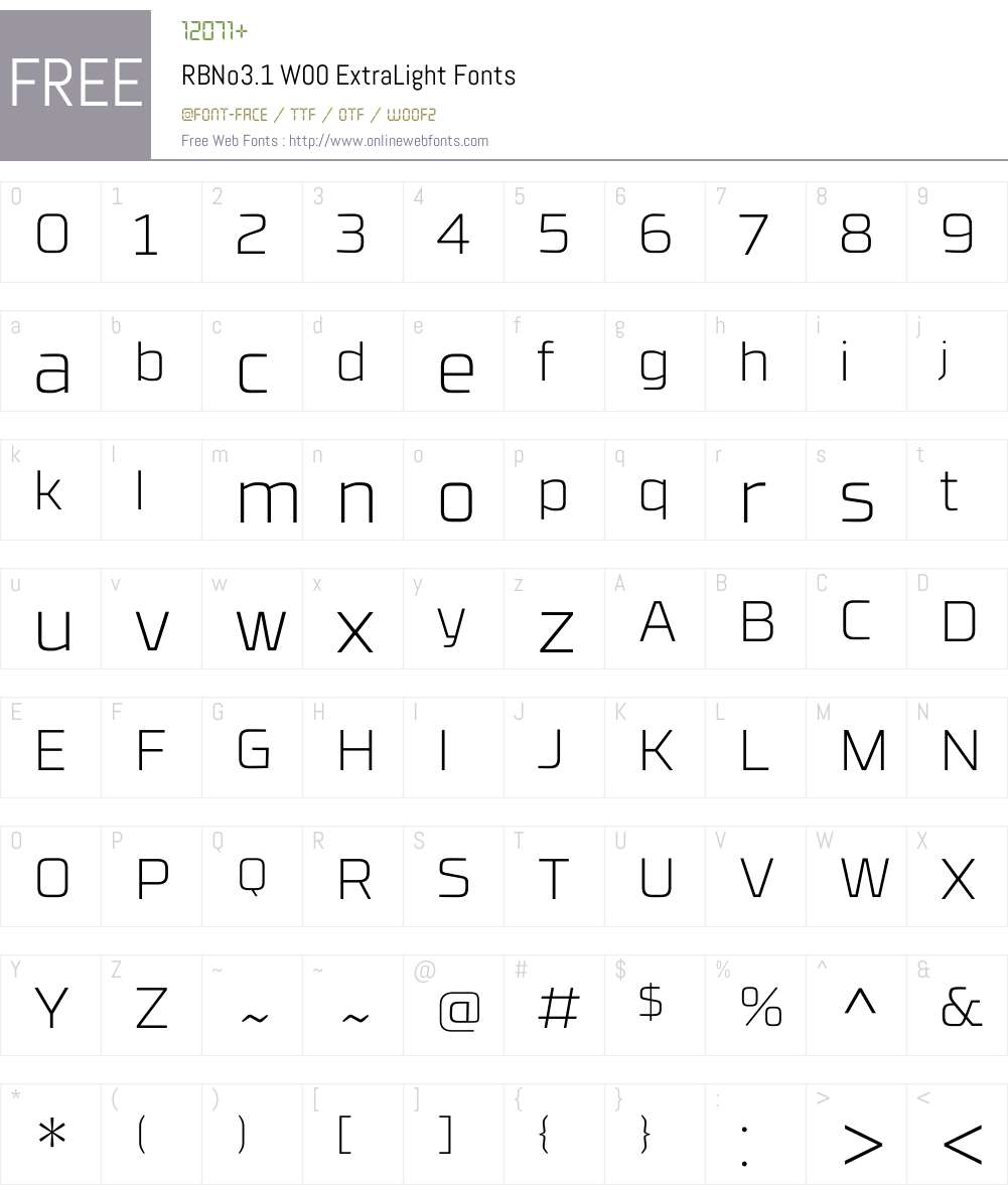 RBNo3.1W00-ExtraLight Font Screenshots