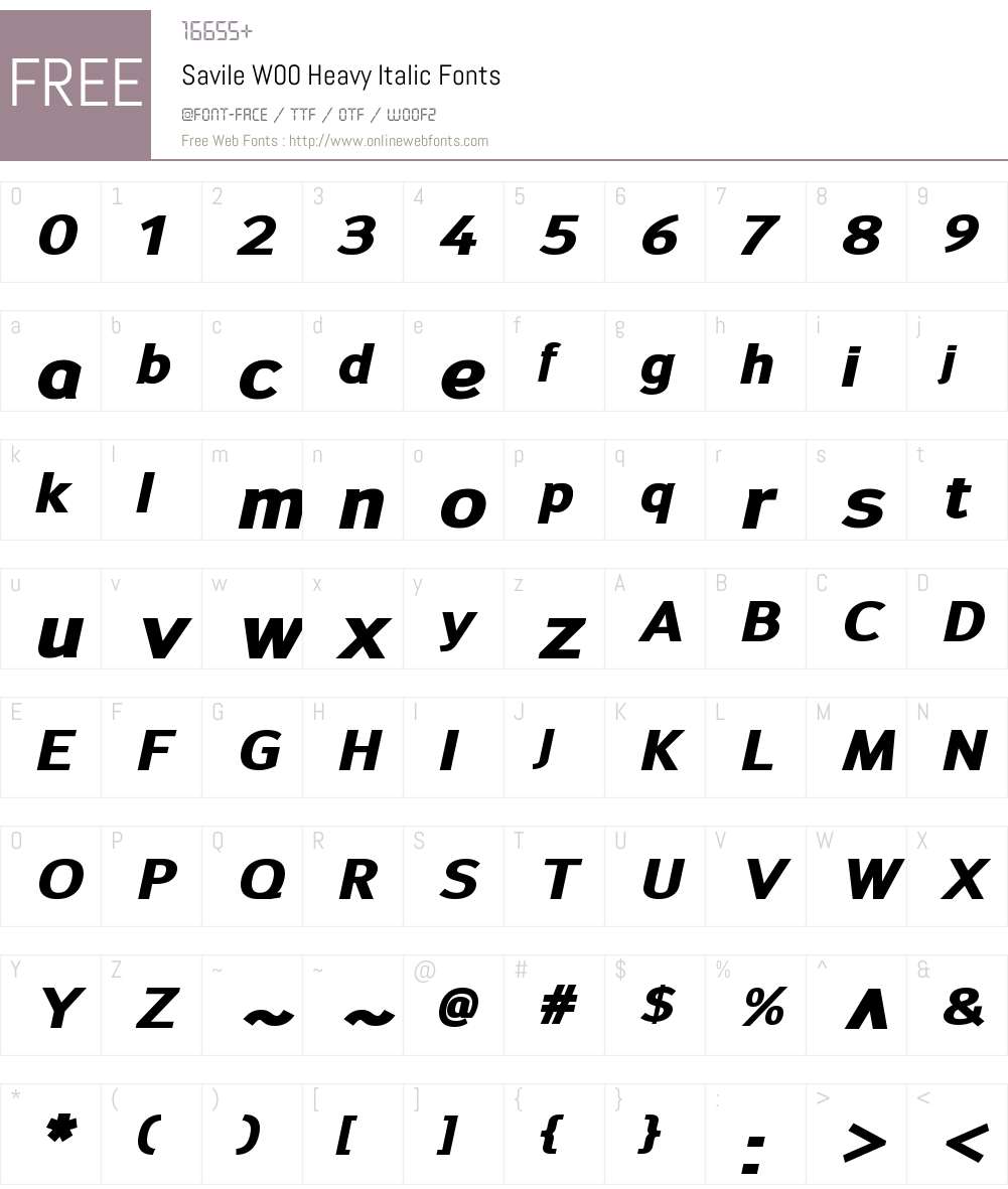 SavileW00-HeavyItalic Font Screenshots