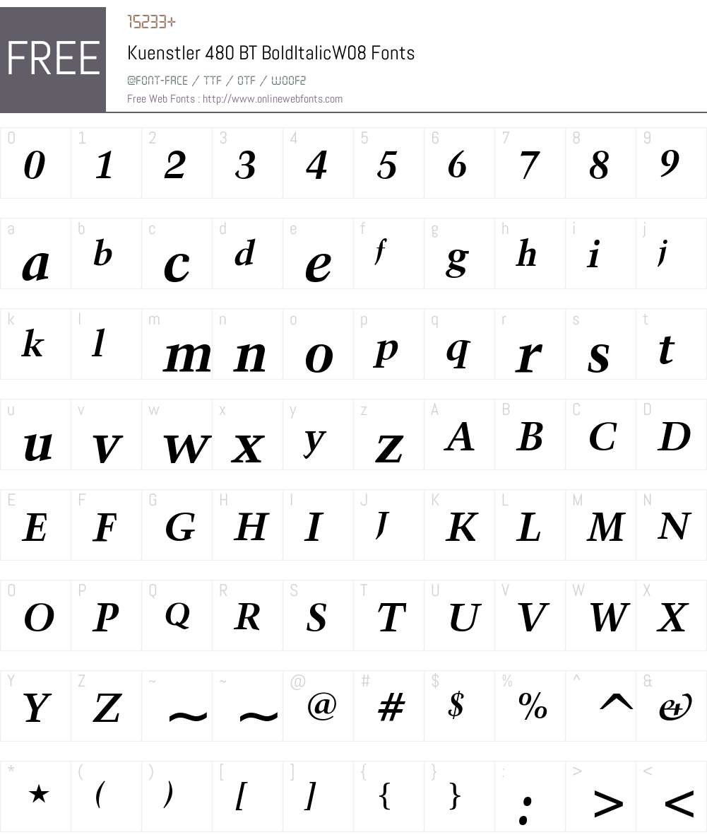 Kuenstler 480 BT Font Screenshots