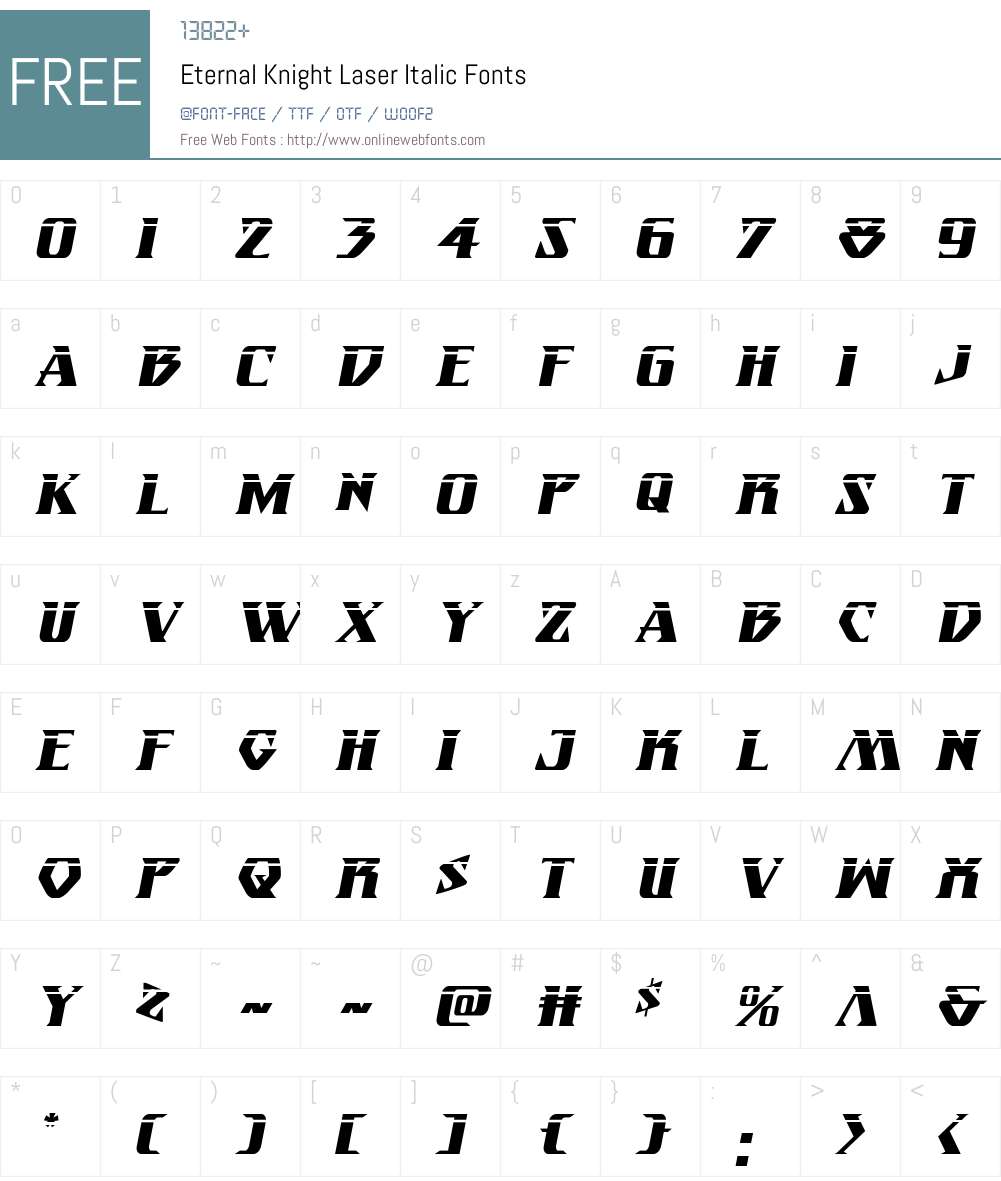 Eternal Knight Laser Italic Font Screenshots