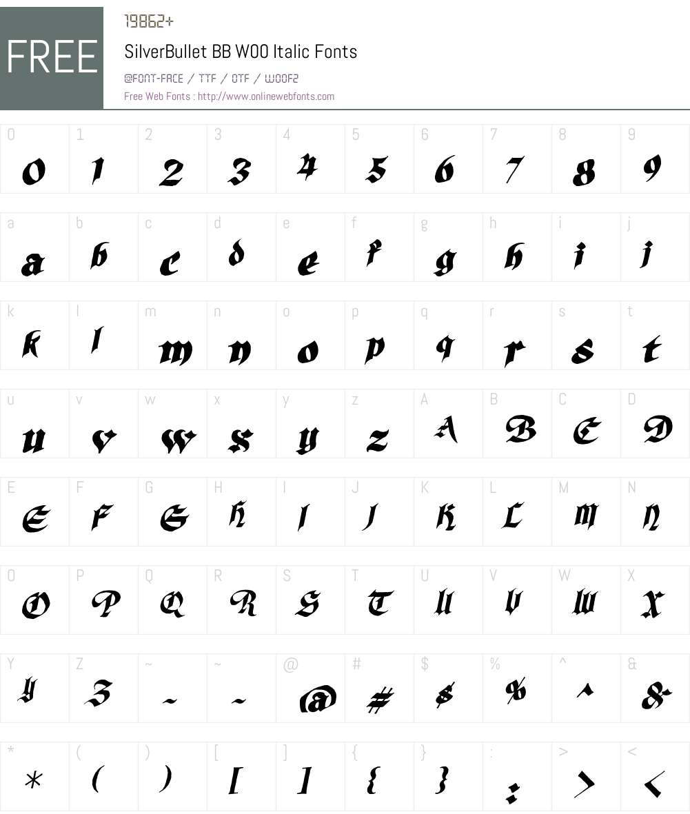SilverBulletBBW00-Italic Font Screenshots