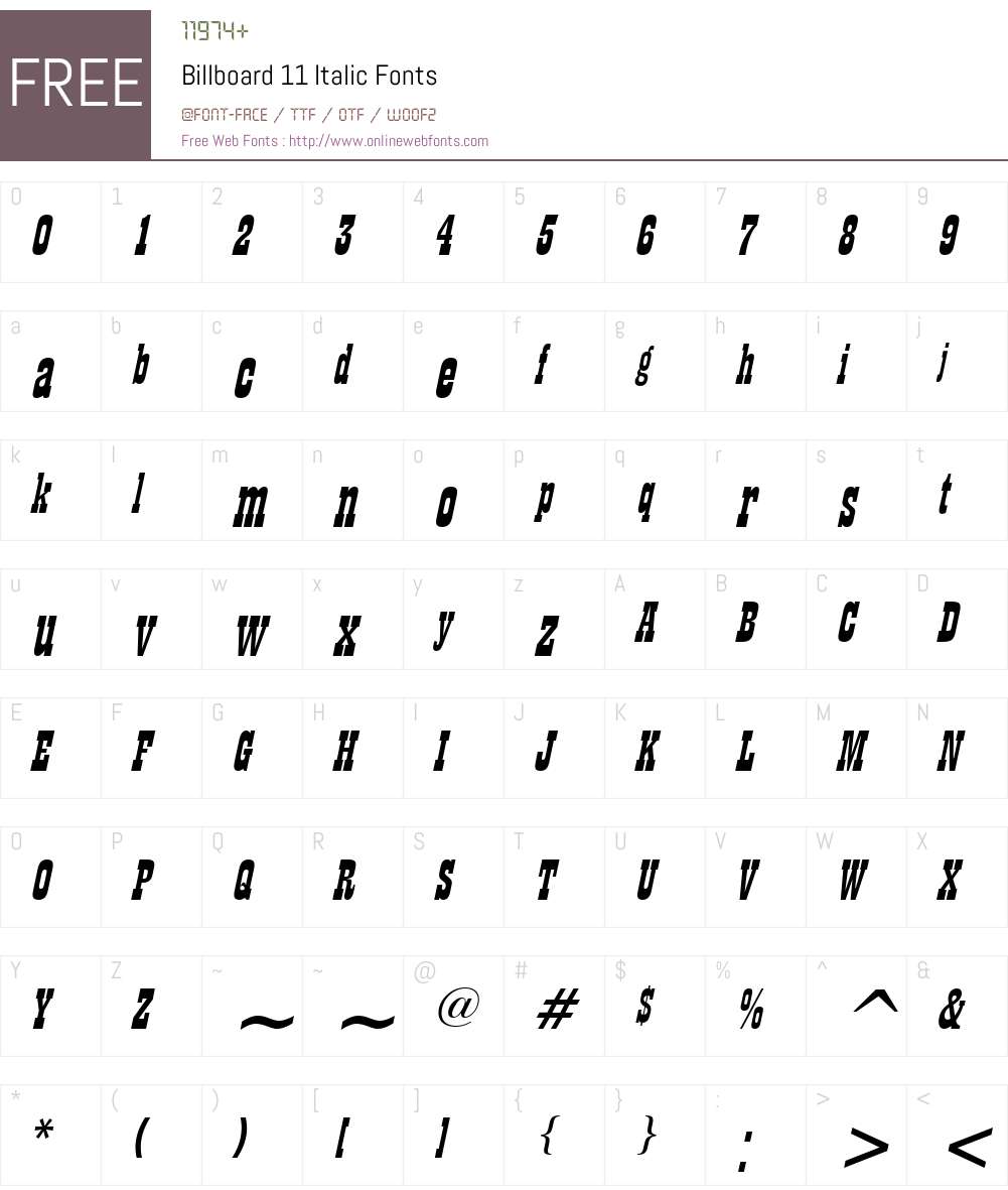 Billboard 11 Font Screenshots