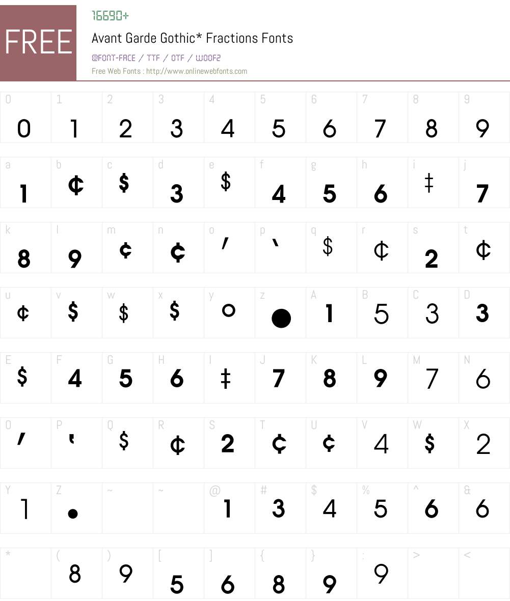 Avant Garde Fractions BQ Font Screenshots