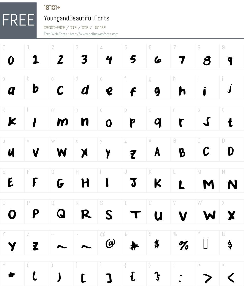 YoungandBeautiful Font Screenshots