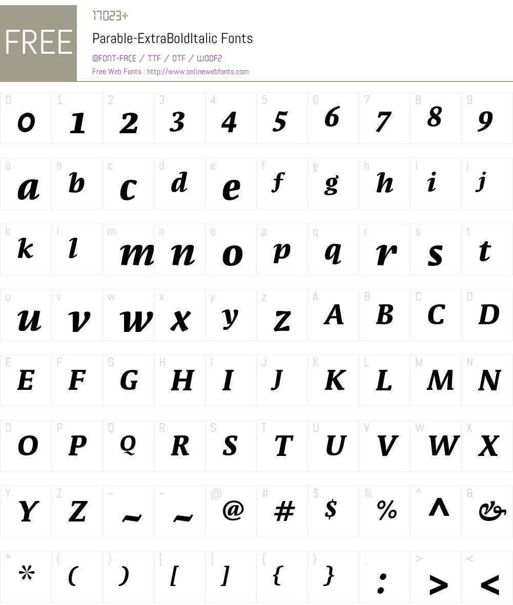 Parable-ExtraBoldItalic Font Screenshots