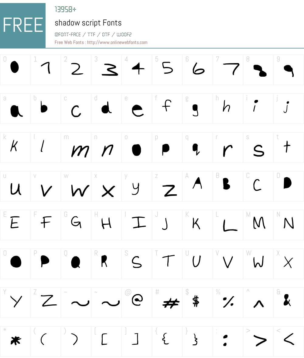 shadow script Font Screenshots