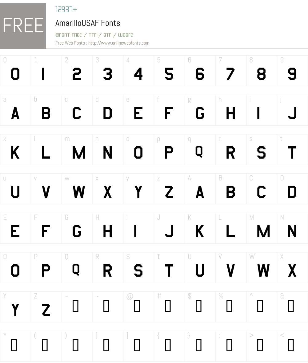 AmarilloUSAF Font Screenshots