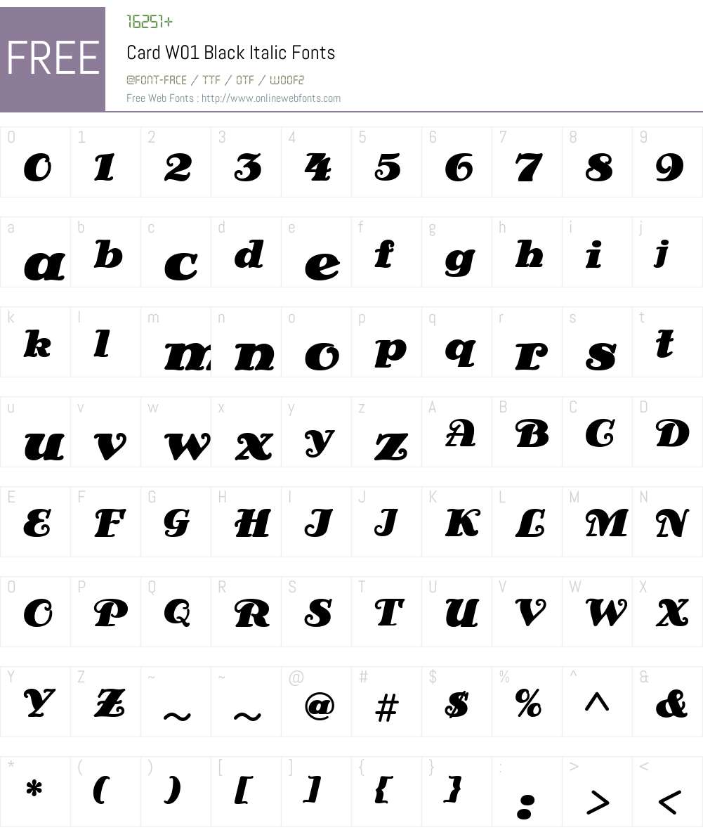 CardW01-BlackItalic Font Screenshots