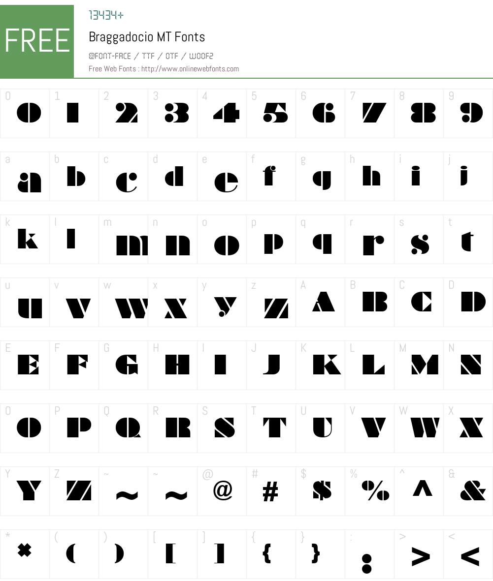 Braggadocio MT Font Screenshots