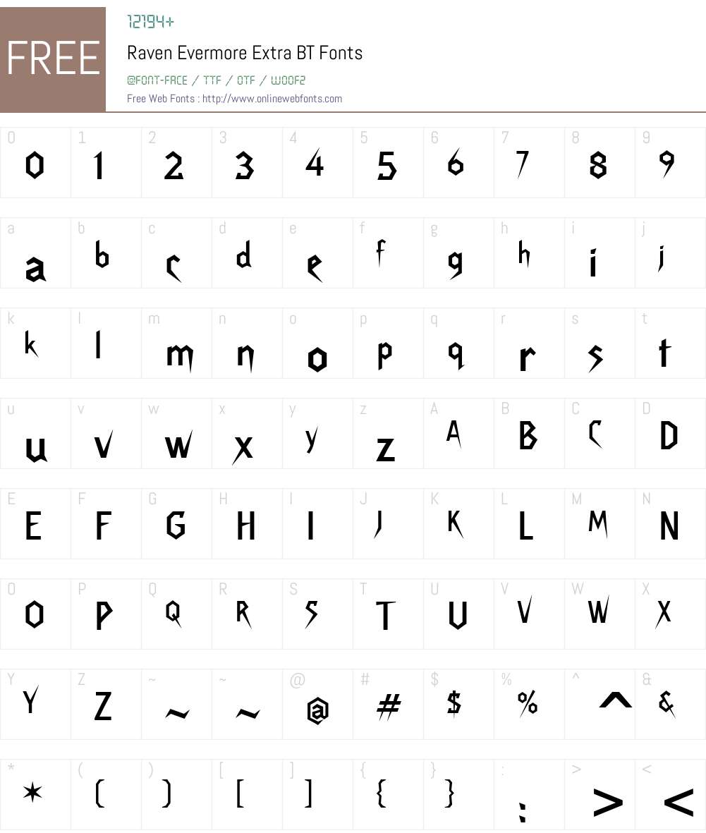 Raven Evermore Extra BT Font Screenshots
