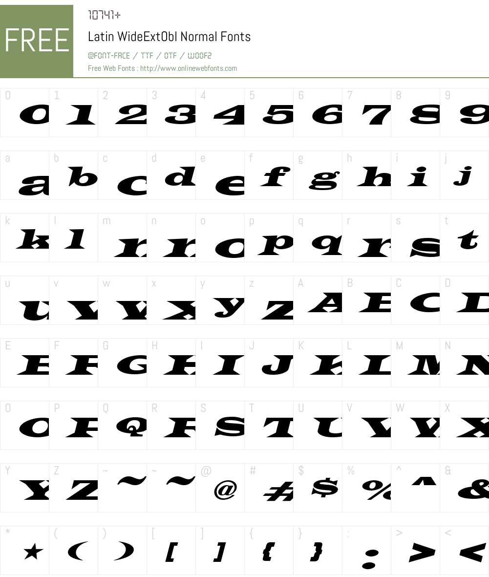 Latin-WideExtObl Font Screenshots
