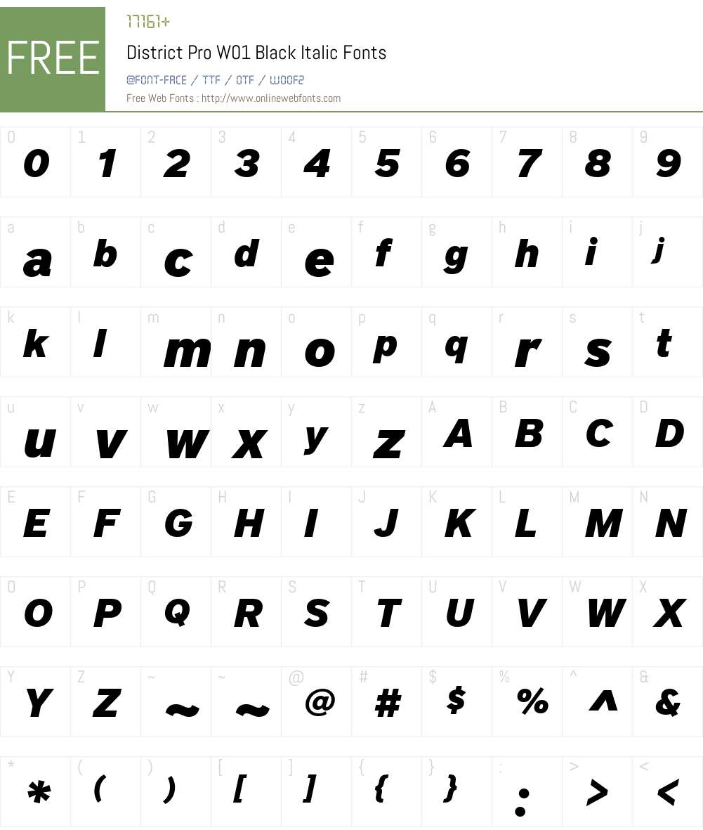 DistrictProW01-BlackItalic Font Screenshots