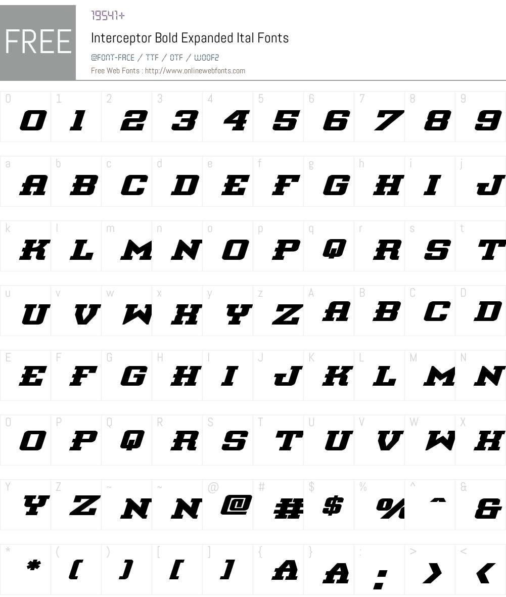 Interceptor Bold Expanded Ital Font Screenshots