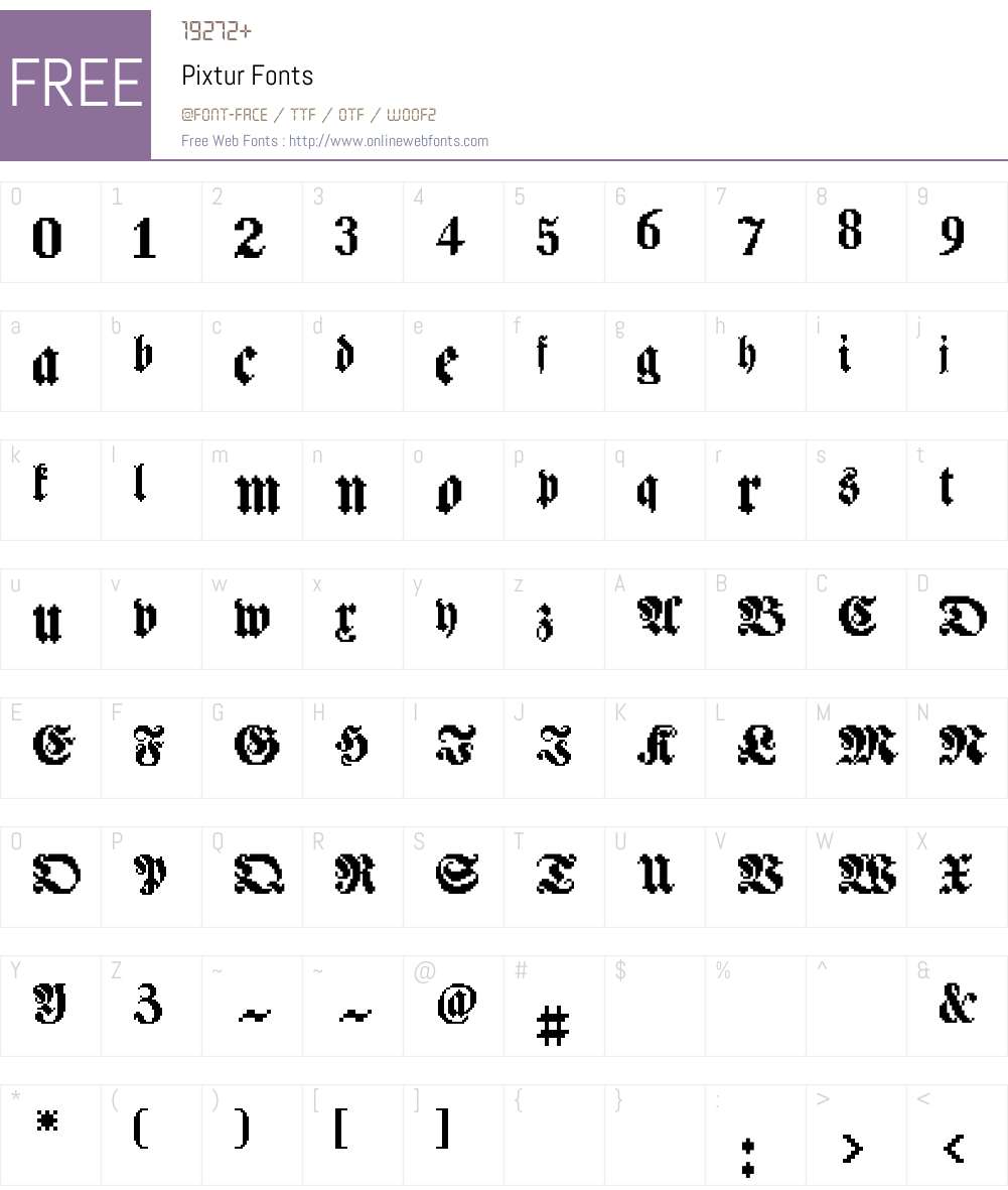 Pixtur Font Screenshots