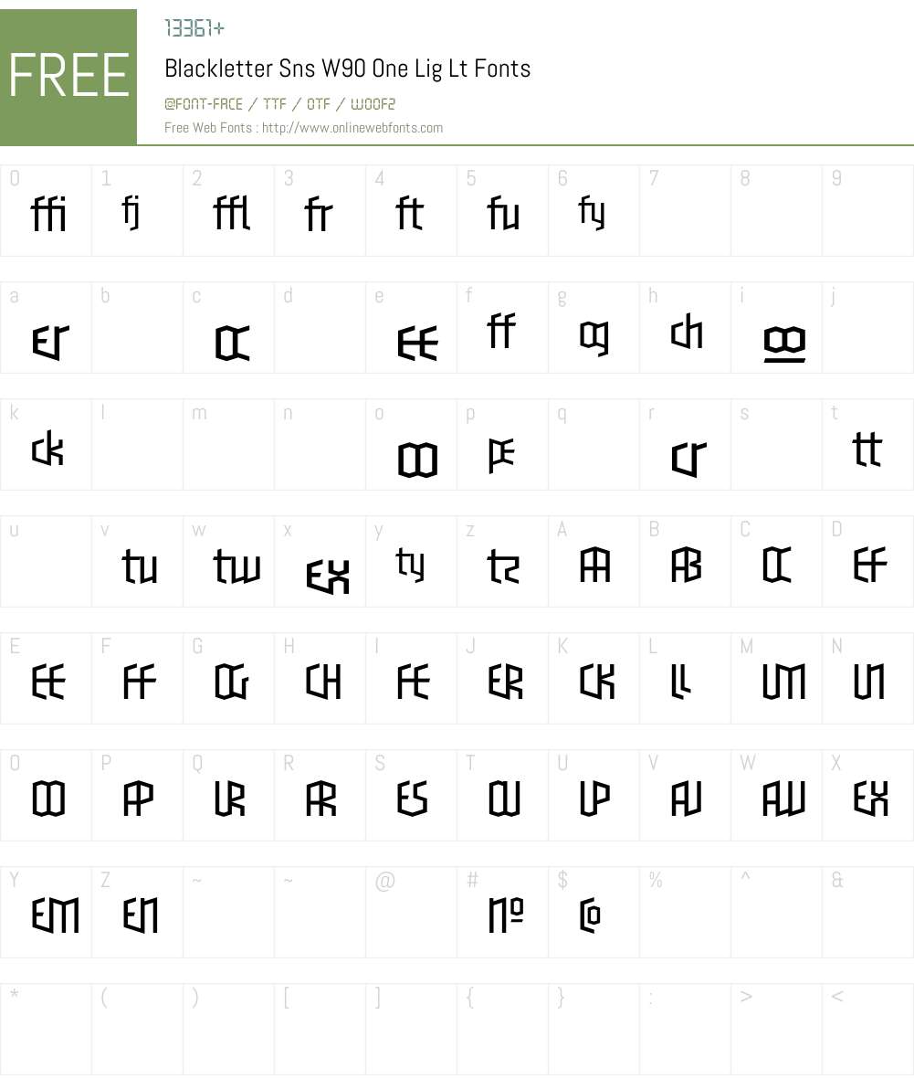 BlackletterSnsW90-OneLigLt Font Screenshots