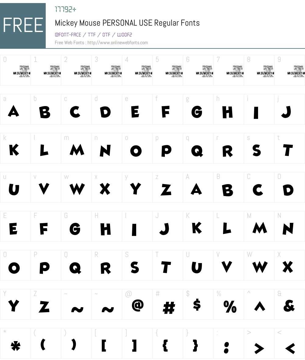 Mickey Mouse PERSONAL USE 1.000;Glyphs 3.2 (3228) Fonts Free Download ...