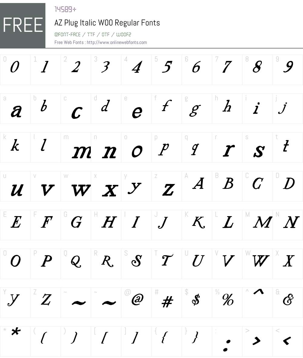 AZPlugItalicW00-Regular Font Screenshots