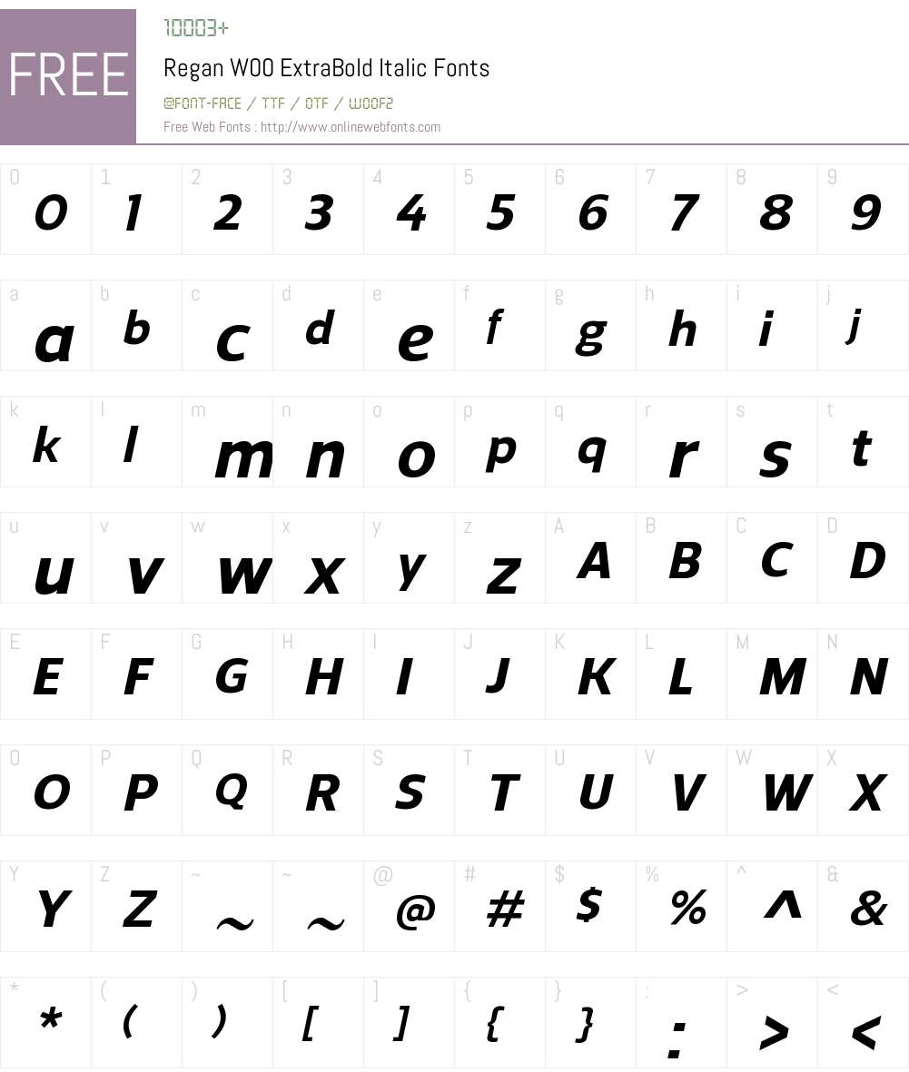 ReganW00-ExtraBoldItalic Font Screenshots