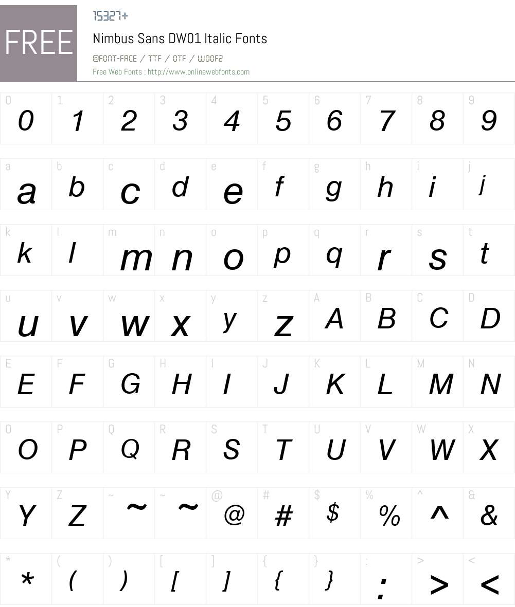 NimbusSanDW01Italic Font Screenshots