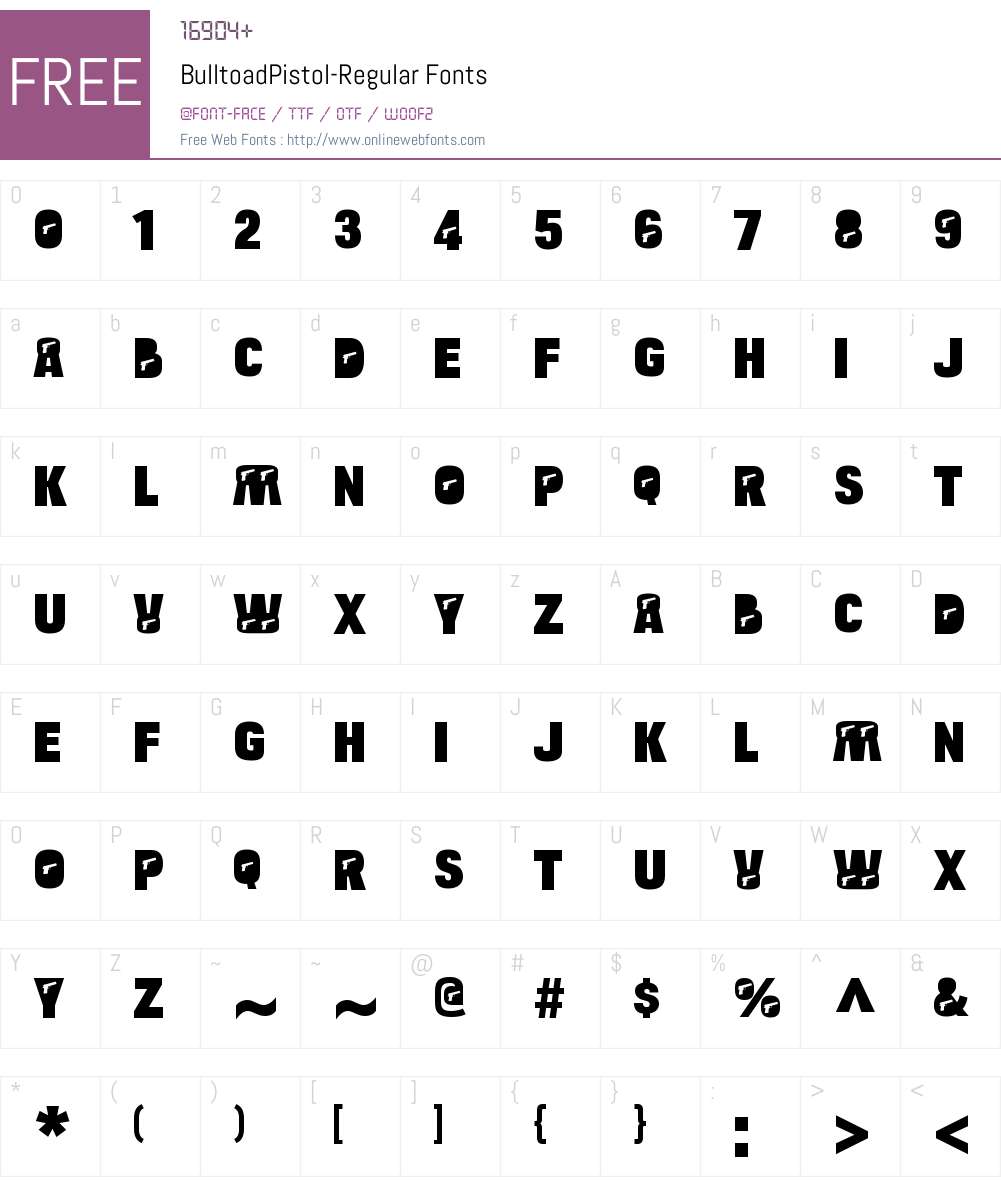 Bulltoad Pistol Font Screenshots