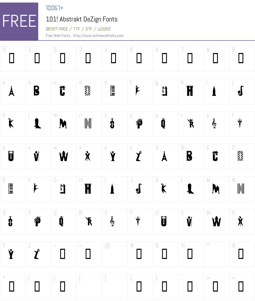 101! Abstrakt DeZign Font Screenshots