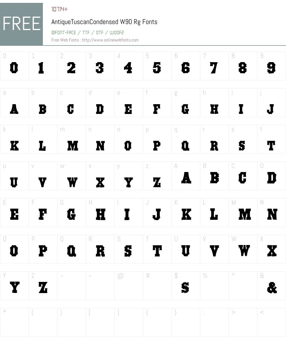 AntiqueTuscanCondensed W90 Rg 1.00 Fonts Free Download