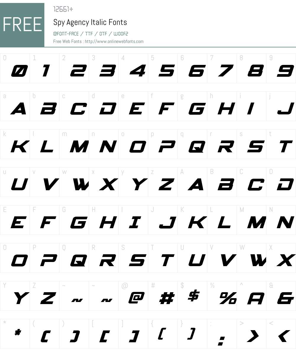 Spy Agency Italic Font Screenshots