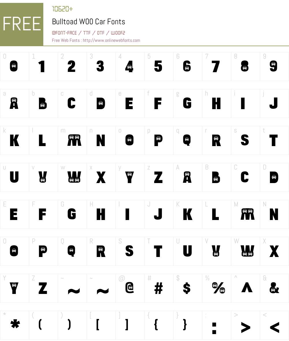 BulltoadW00-Car Font Screenshots