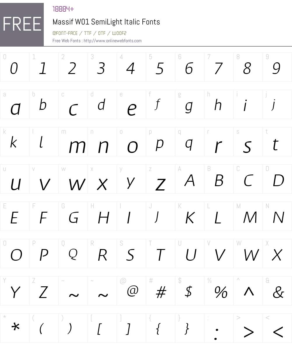 MassifW01-SemiLightItalic Font Screenshots