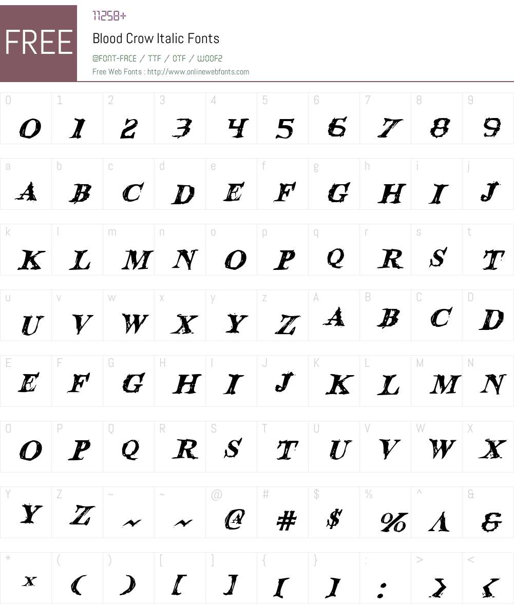 Blood Crow Italic Font Screenshots
