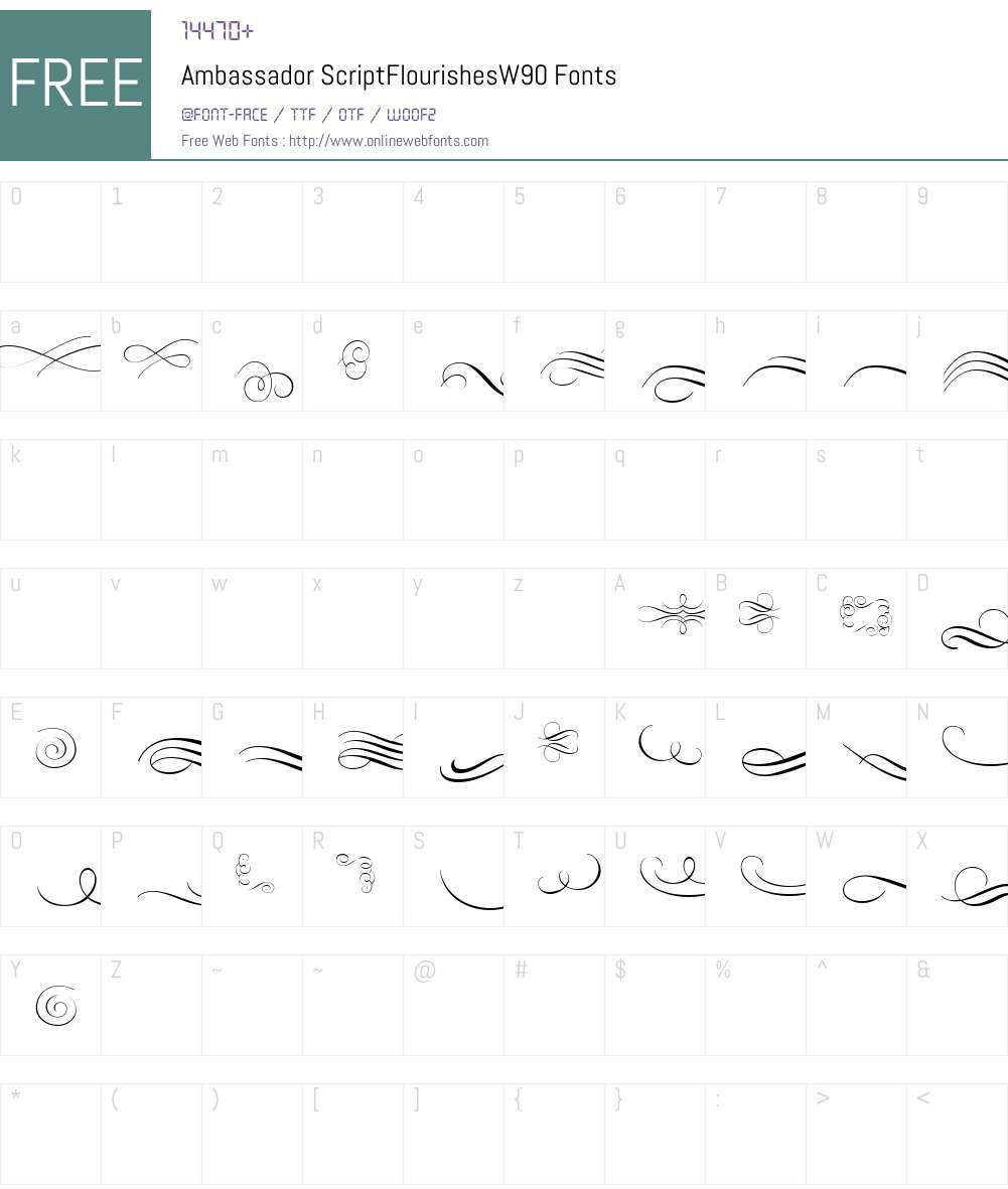 AmbassadorScriptFlourishesW90 Font Screenshots