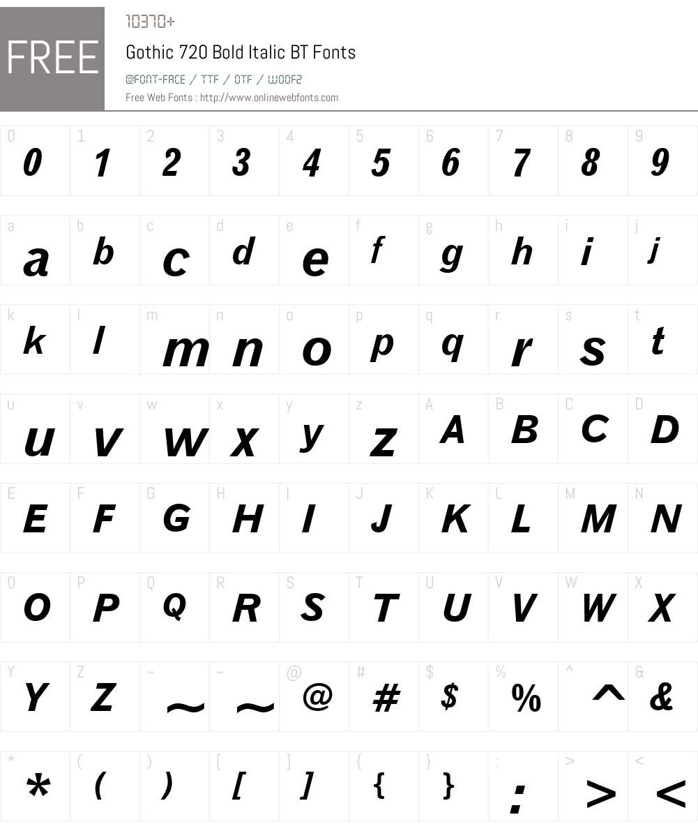 Gothic720 BT Font Screenshots