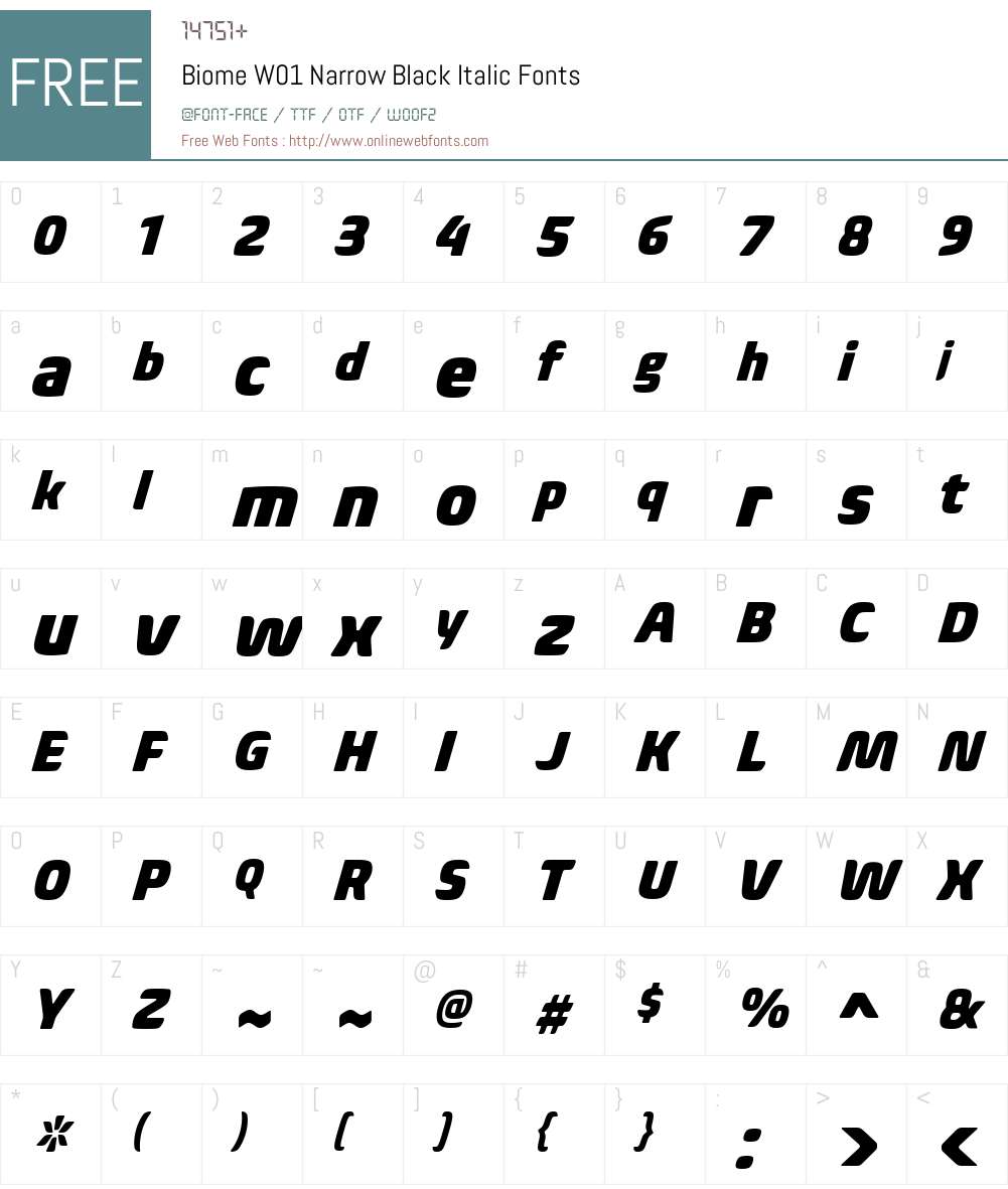 BiomeW01-NarrowBlackItalic Font Screenshots