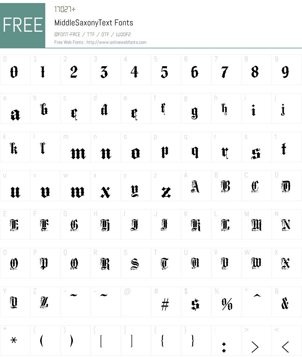MiddleSaxonyText Font Screenshots