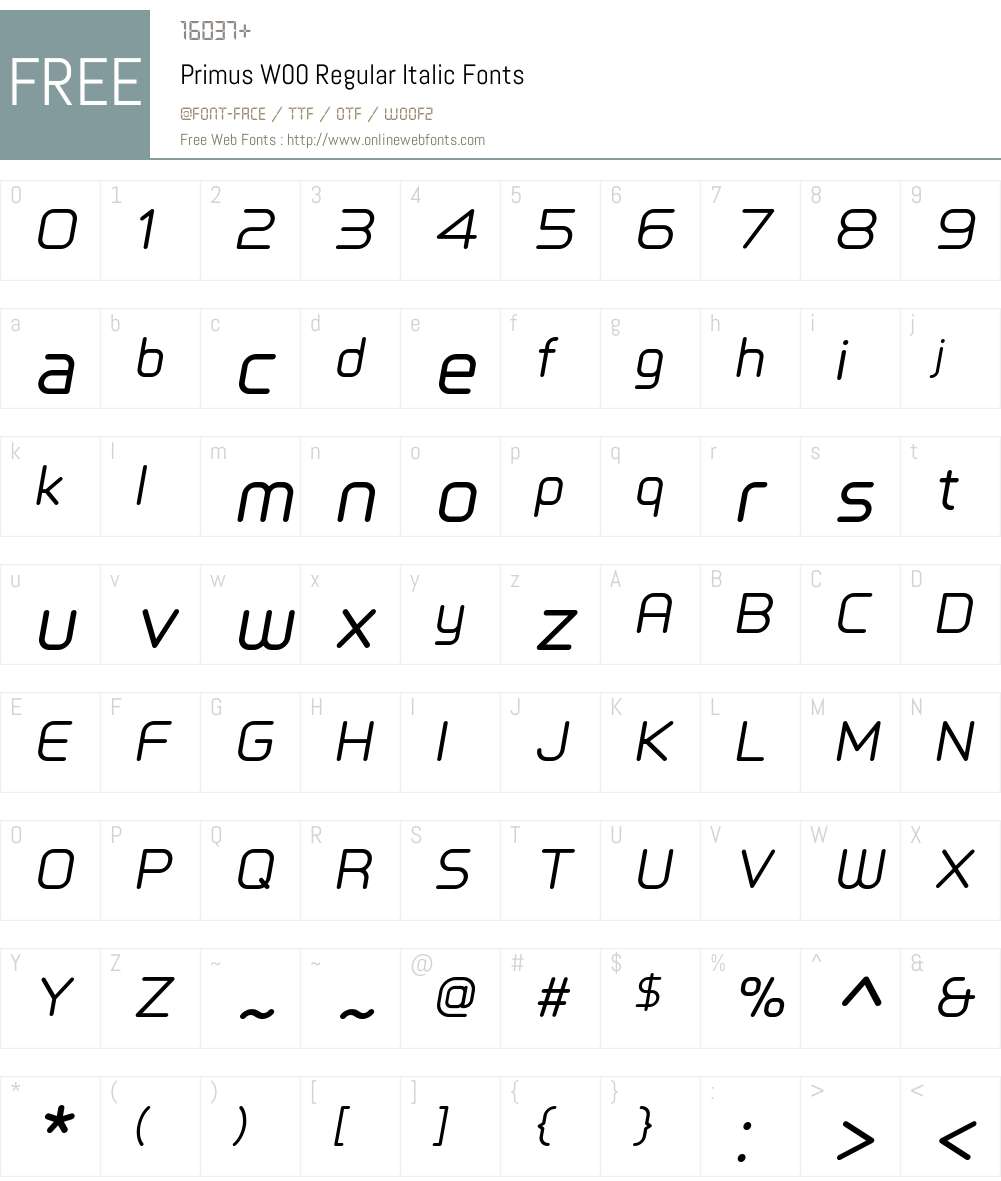 PrimusW00-RegularItalic Font Screenshots
