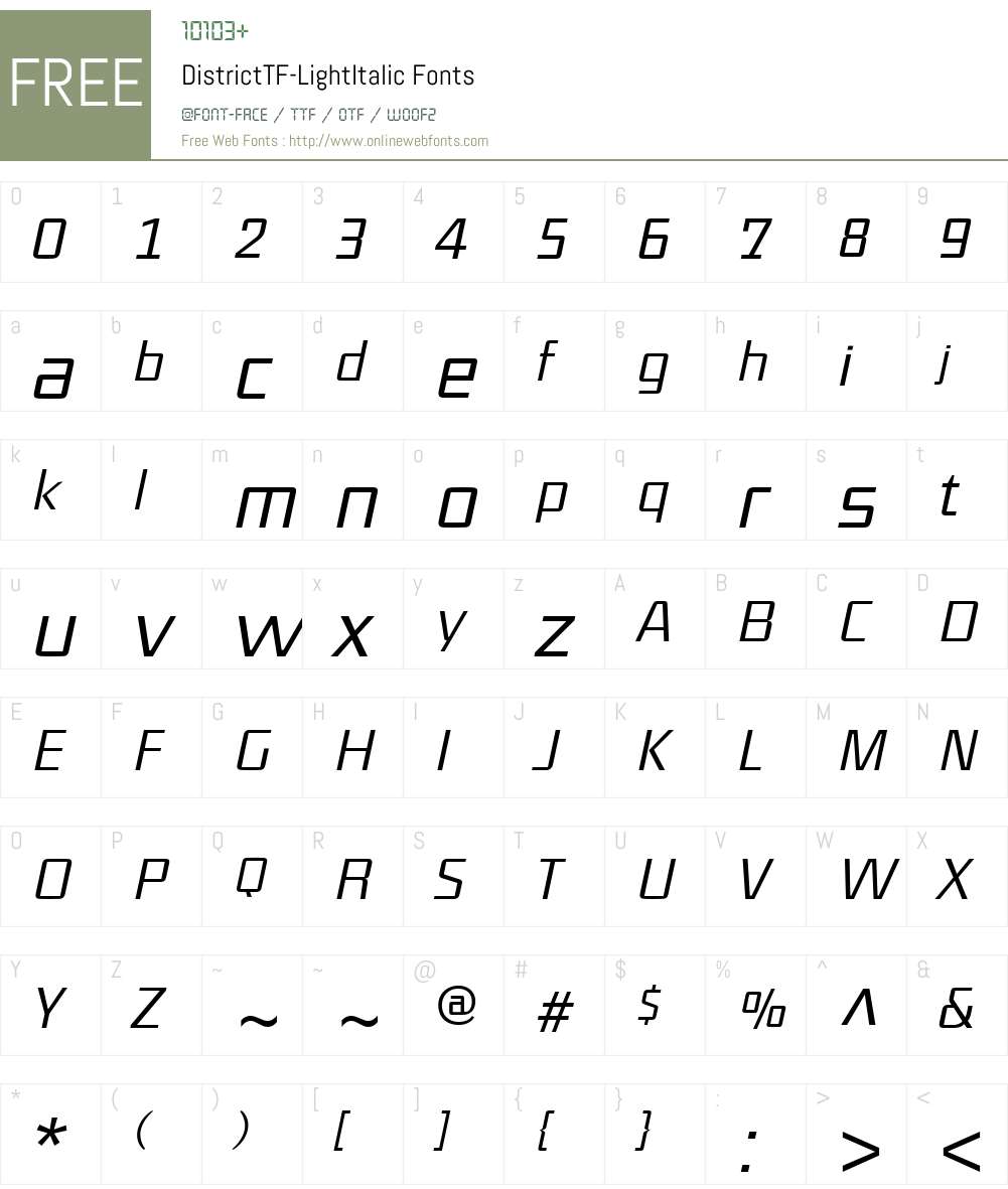 DistrictTF-LightItalic Font Screenshots