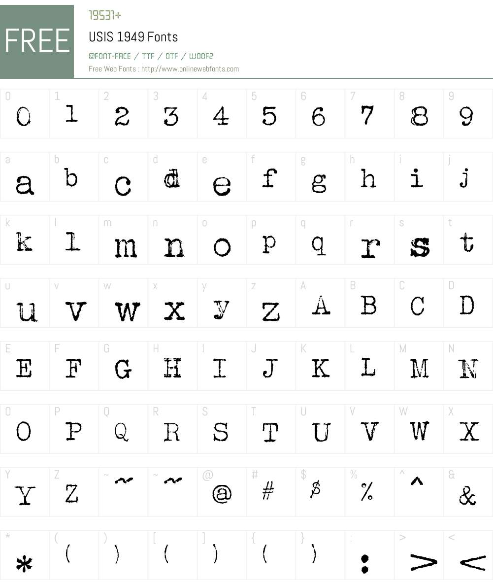 USIS 1949 Font Screenshots