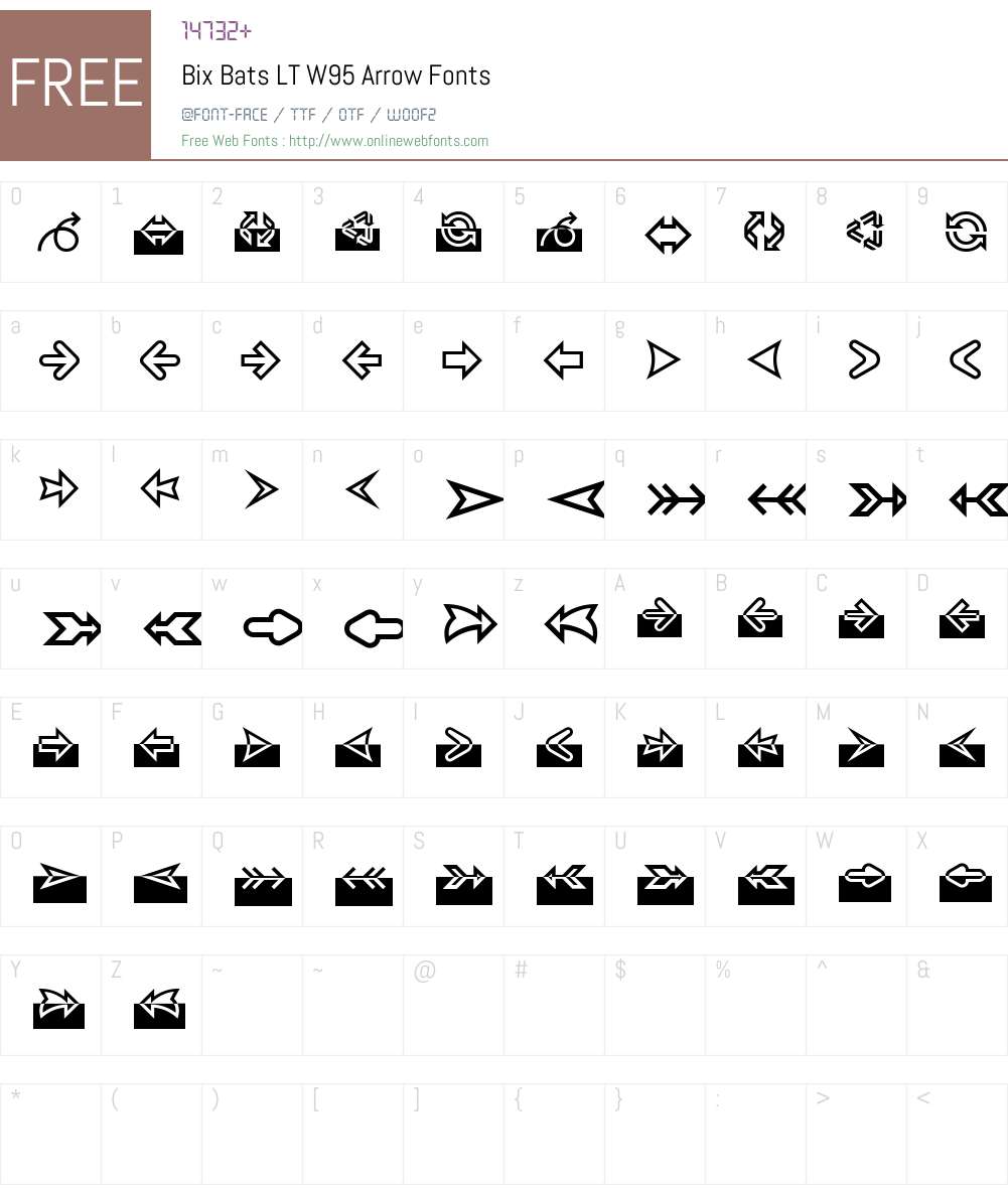 BixBatsLTW95-Arrow Font Screenshots