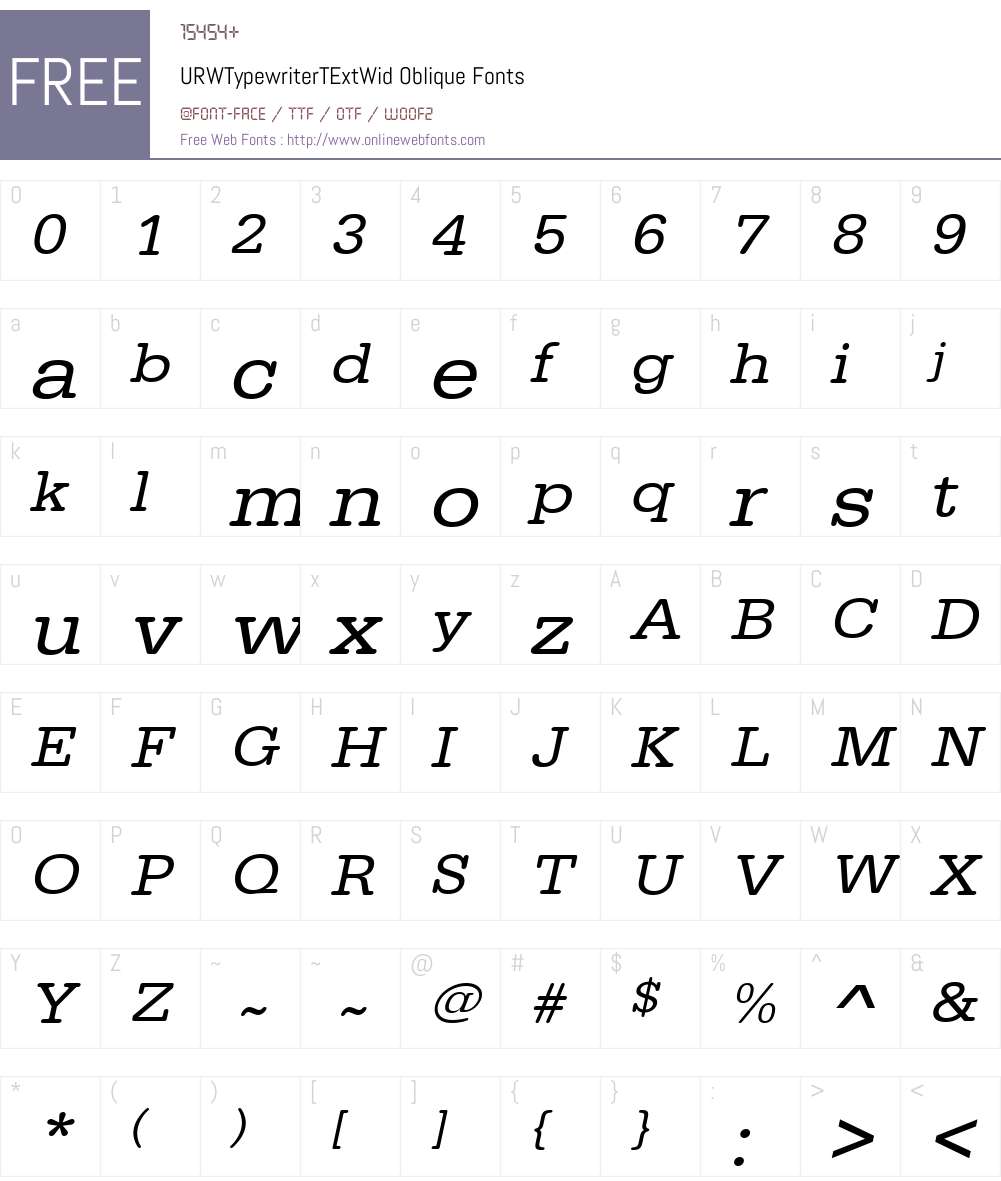 URWTypewriterTExtWid Font Screenshots