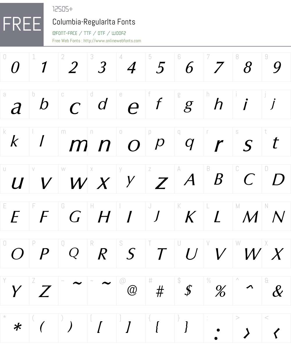 Columbia-RegularIta Font Screenshots