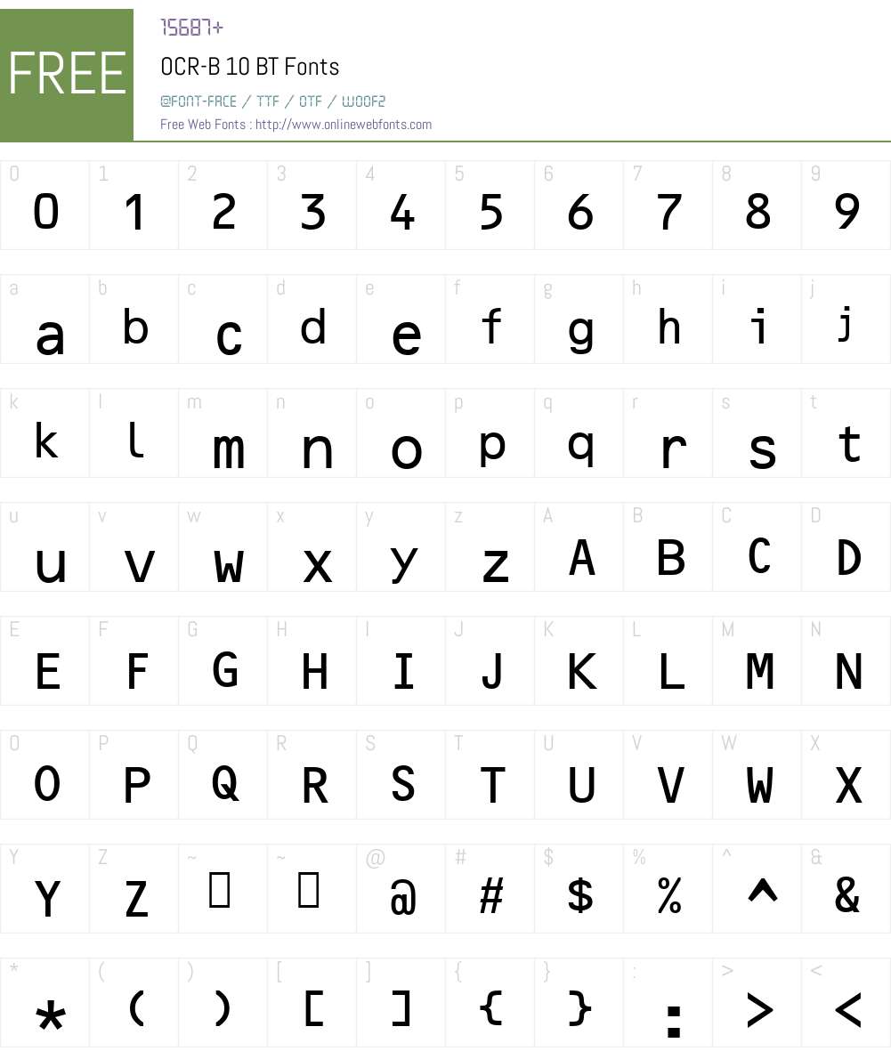 OCR-B 10 BT Font Screenshots