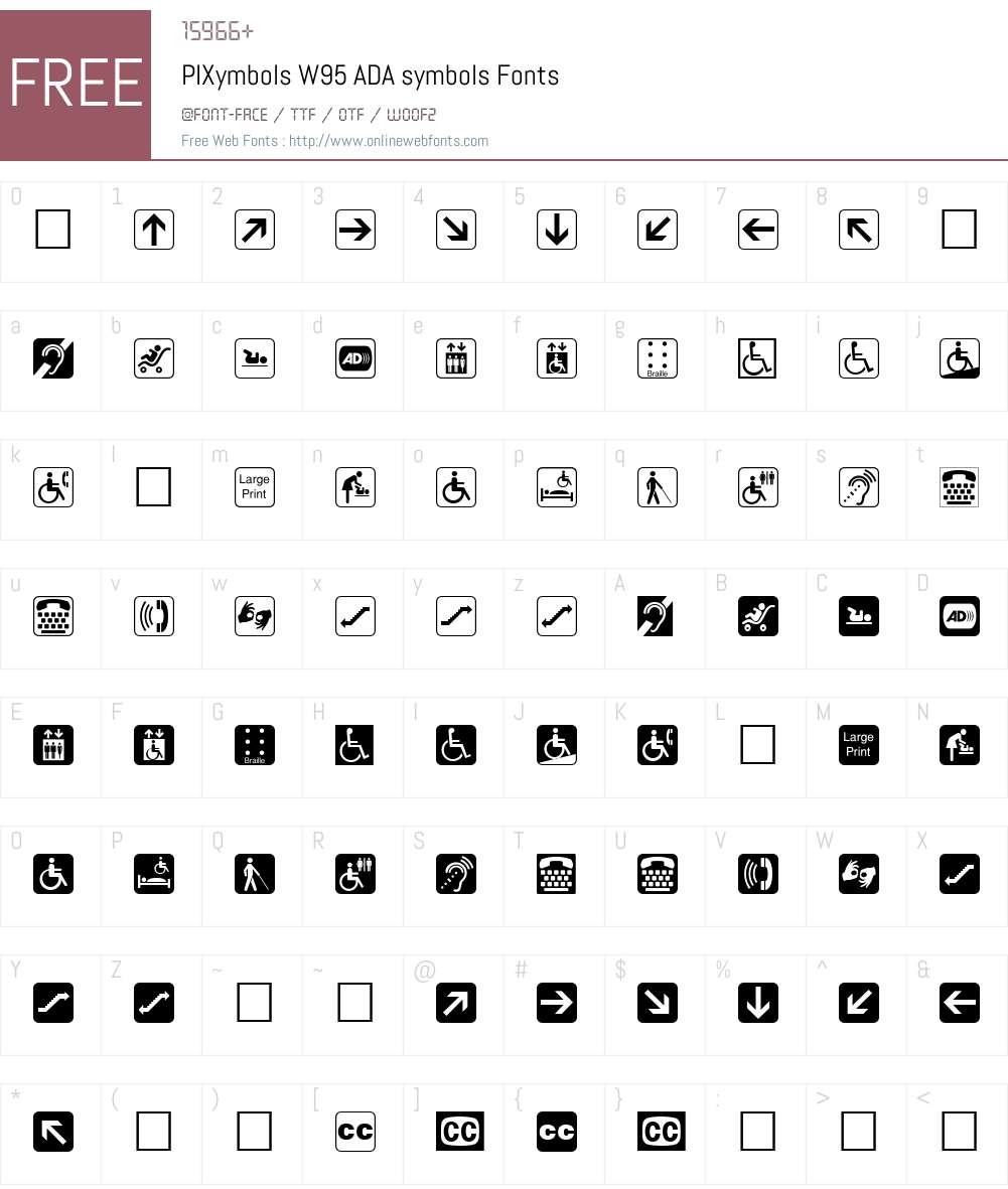 PIXymbolsW95-ADAsymbols Font Screenshots