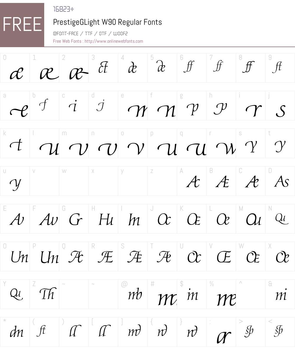 PrestigeGLightW90-Regular Font Screenshots