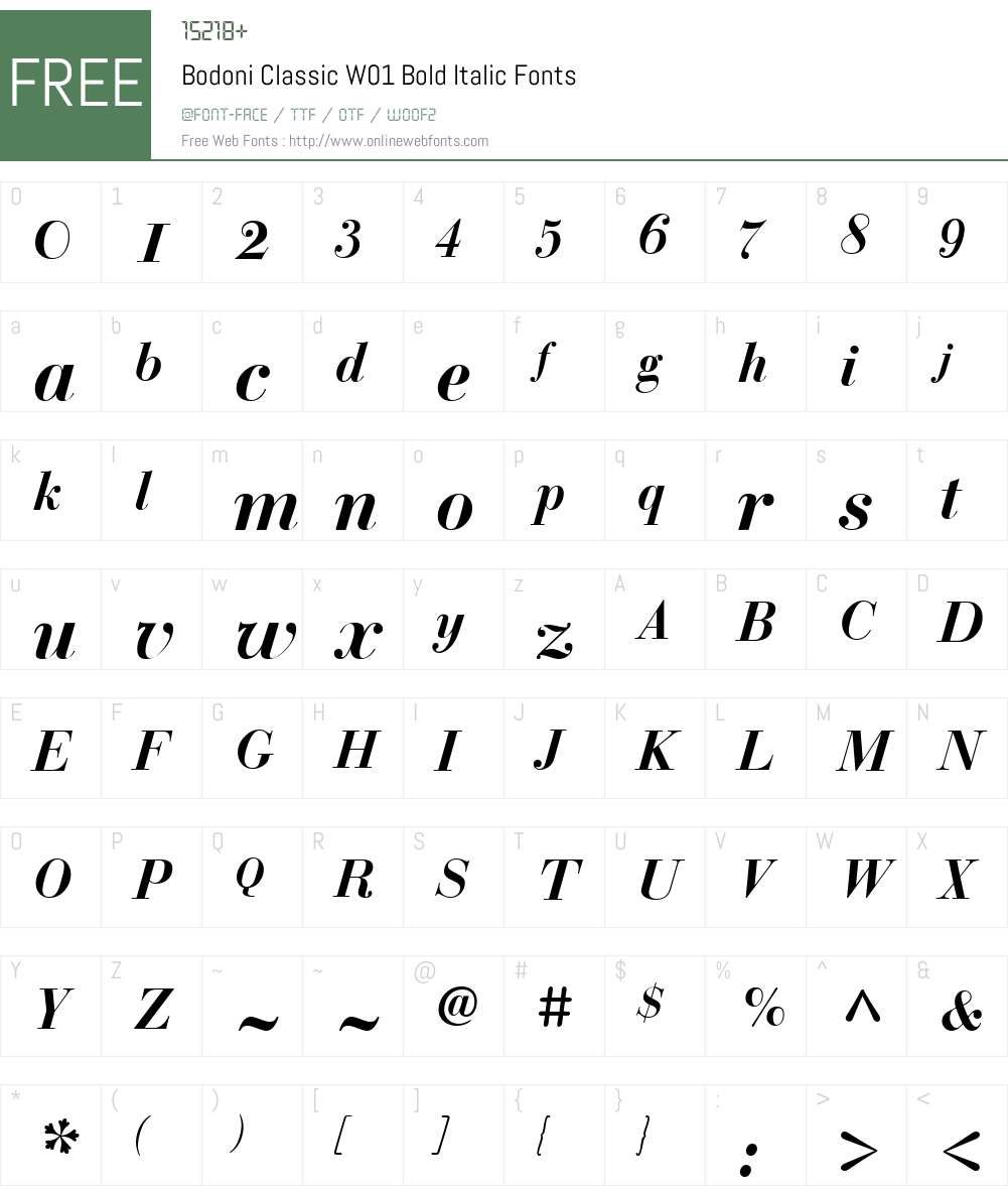 BodoniClassicW01-BoldItalic Font Screenshots