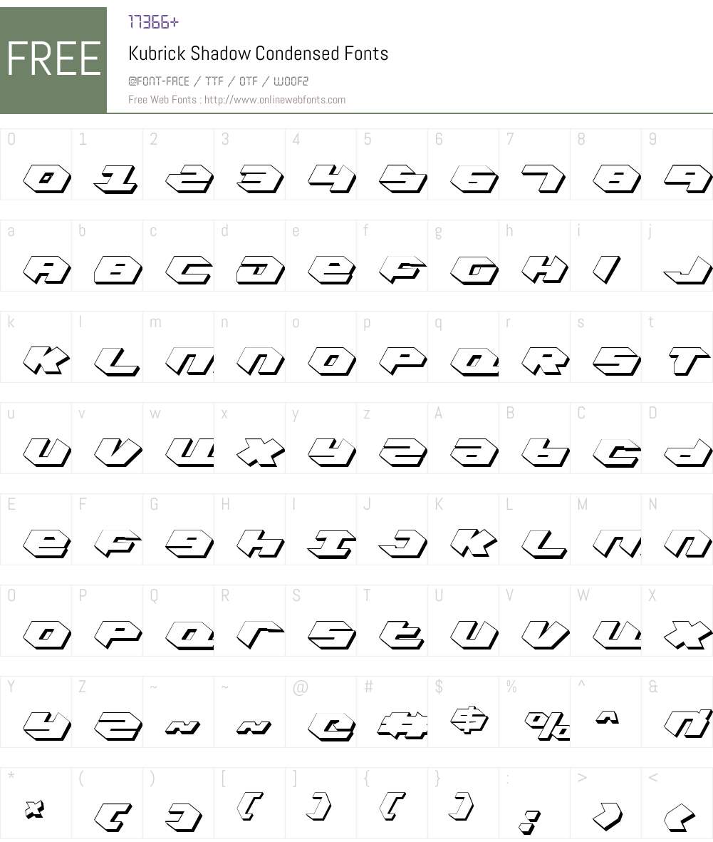 Kubrick Shadow Condensed Font Screenshots