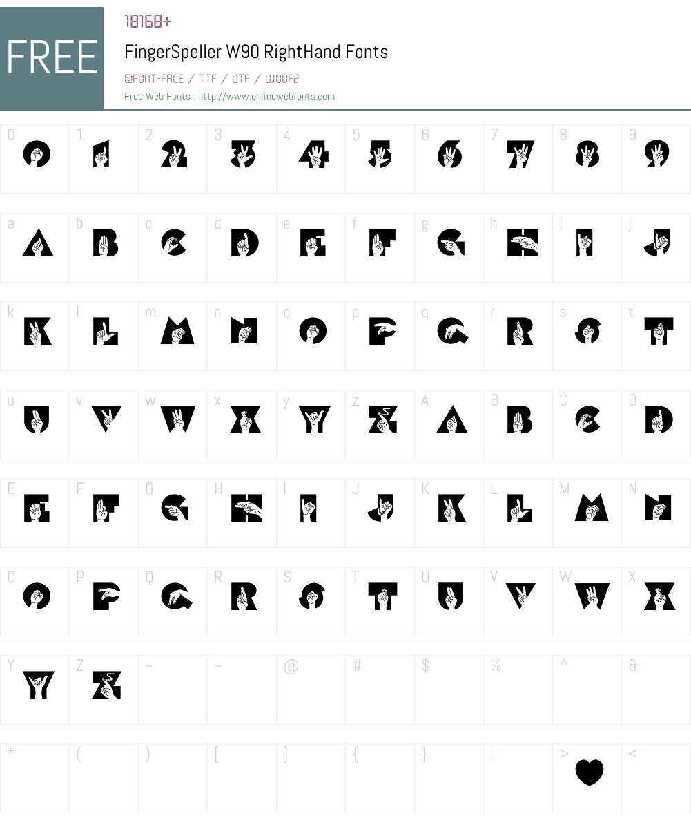 FingerSpellerW90-RightHand Font Screenshots