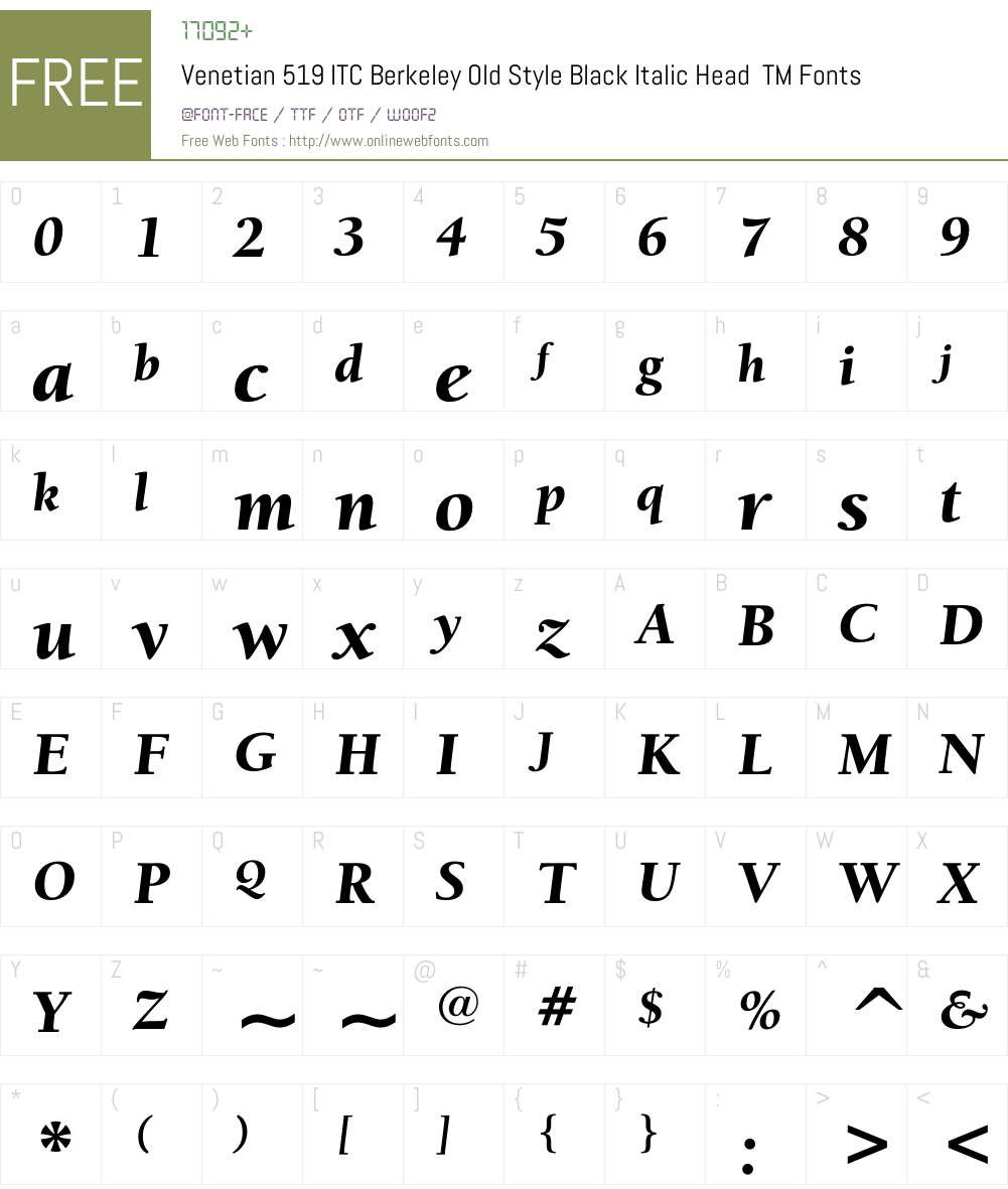 ITC Berkeley OldStyle Font Screenshots