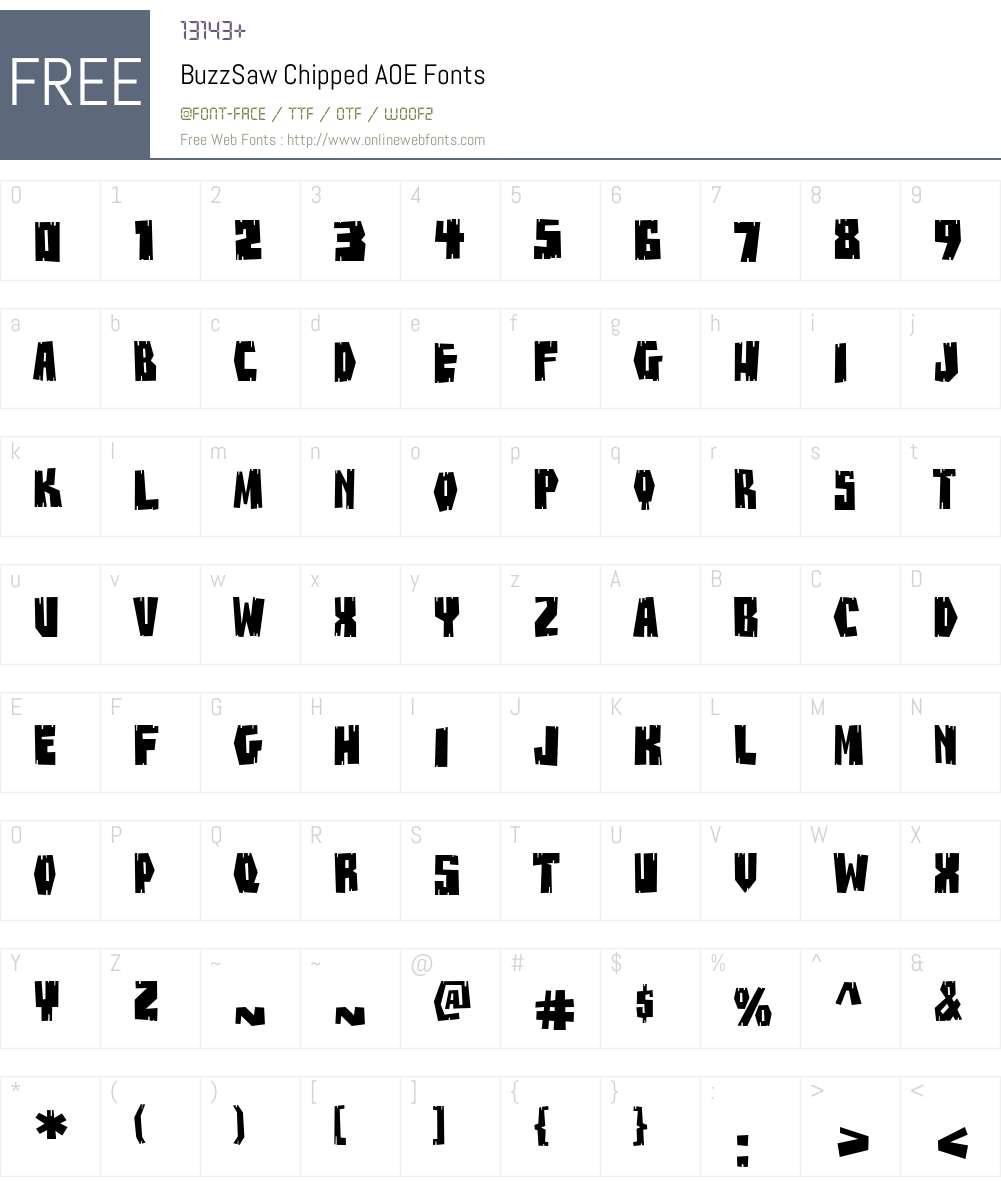 BuzzSaw Chipped AOE Font Screenshots
