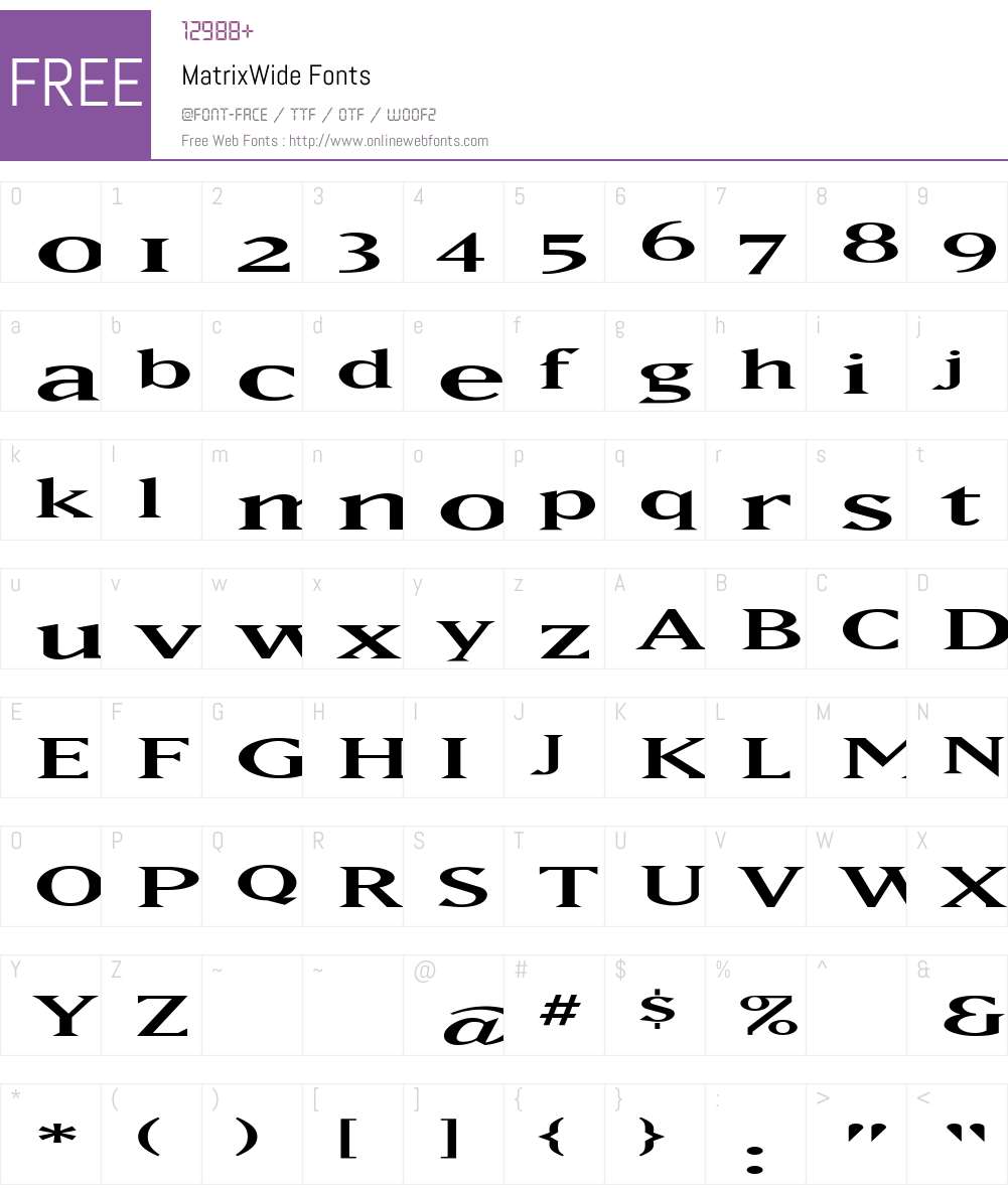 MatrixWide Font Screenshots